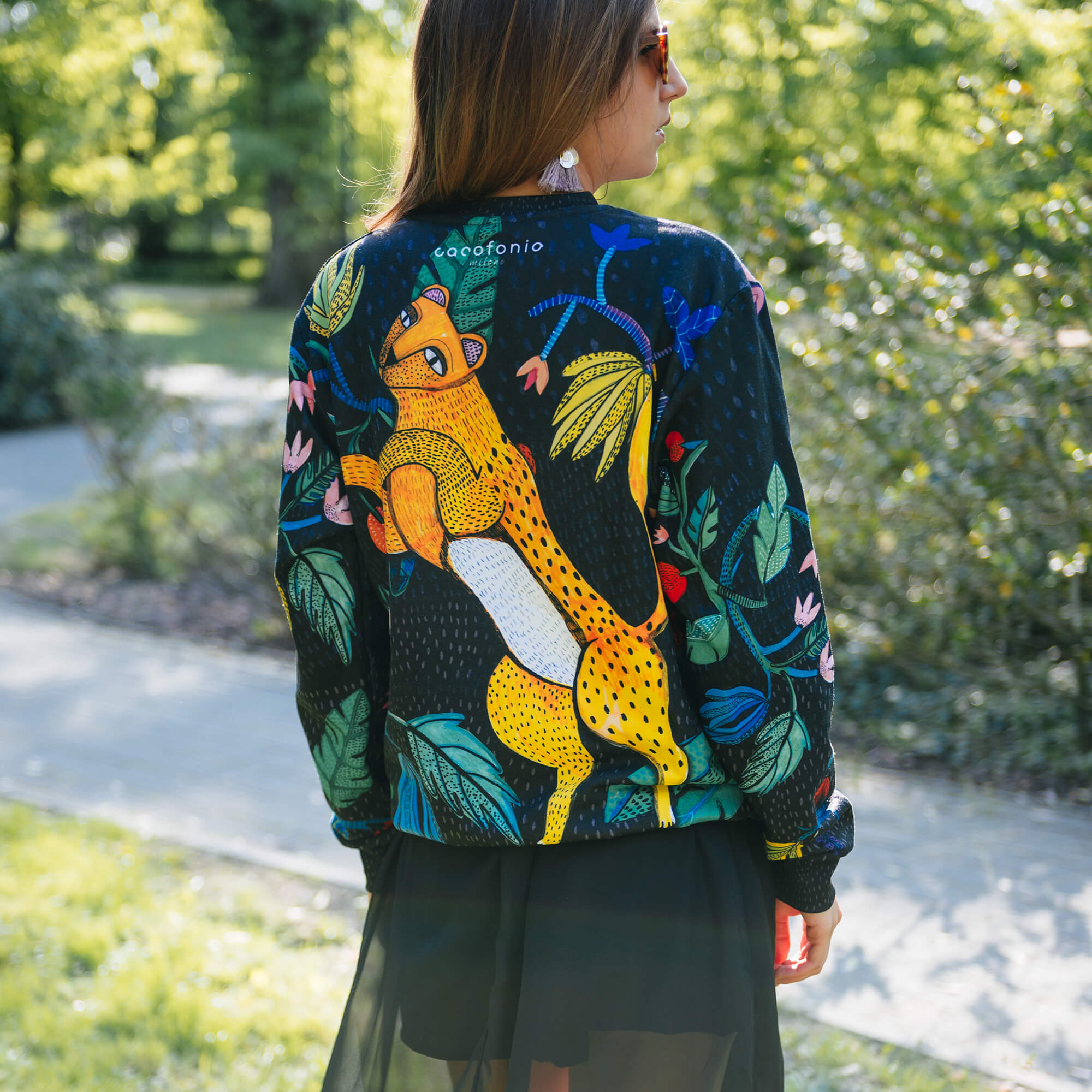 Cacofonia Gazelle kolorowa bluza jumper handmade malowana bluzka z kwiatami