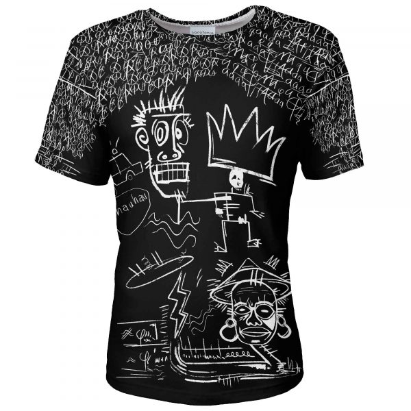 King Dark_czarna koszulka z graffiti-sztuka prymitywistyczna-bluzka afrykańska