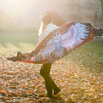 Red Owl Scarf big scarves gift ideas handmade boho shawl Cacofonia