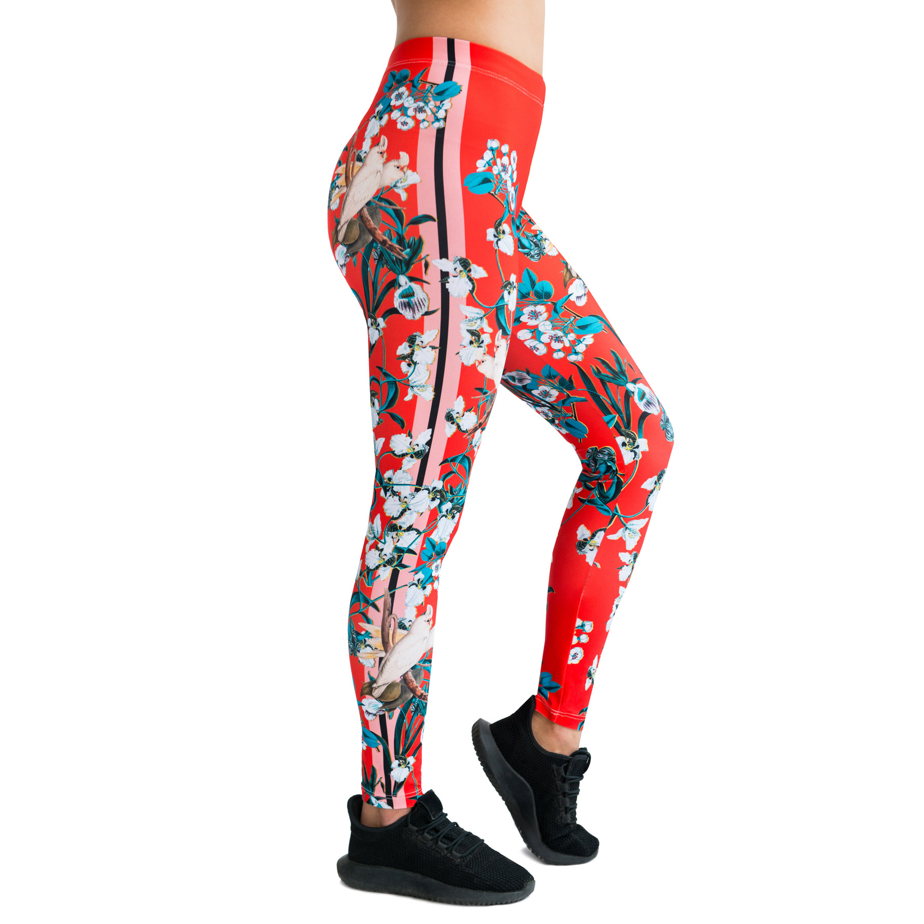 Red Lovebirds legginsy with flowers Cacofonia