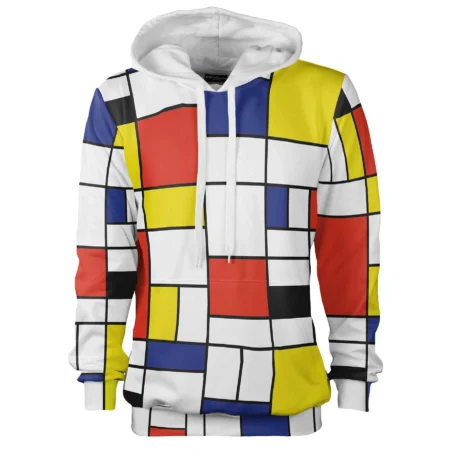 Kolorowa bluza z kapturem Mondrian, z geometrycznym wzorem inspirowanym sztuką, także duże rozmiary plus size