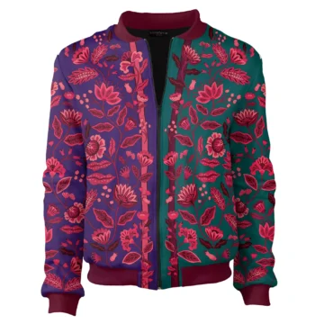 Kolorowa kurtka bomberka unisex z wzorem Duo Colors, także w rozmiarach plus size aż do 6XL – autorski projekt artystki ASP
