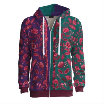 Miła w dotyku, dwu kolorowa bluza rozpinana Cacofonia z wzorem Duo Colors to oryginalna bluza w kwiatowe wzory