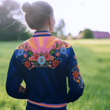 Granatowa bomberka vintage Rising Sun Navy z kwiatowym wzorem, także duże rozmiary plus size, styl retro.